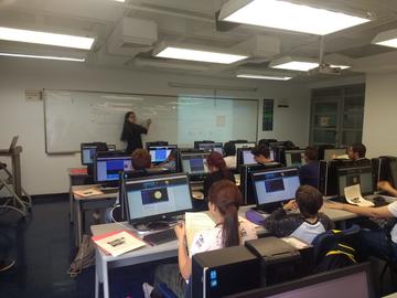 Juliana and the students at the computer lab using the CfA’s Exolab platform to find their own exoplanets.